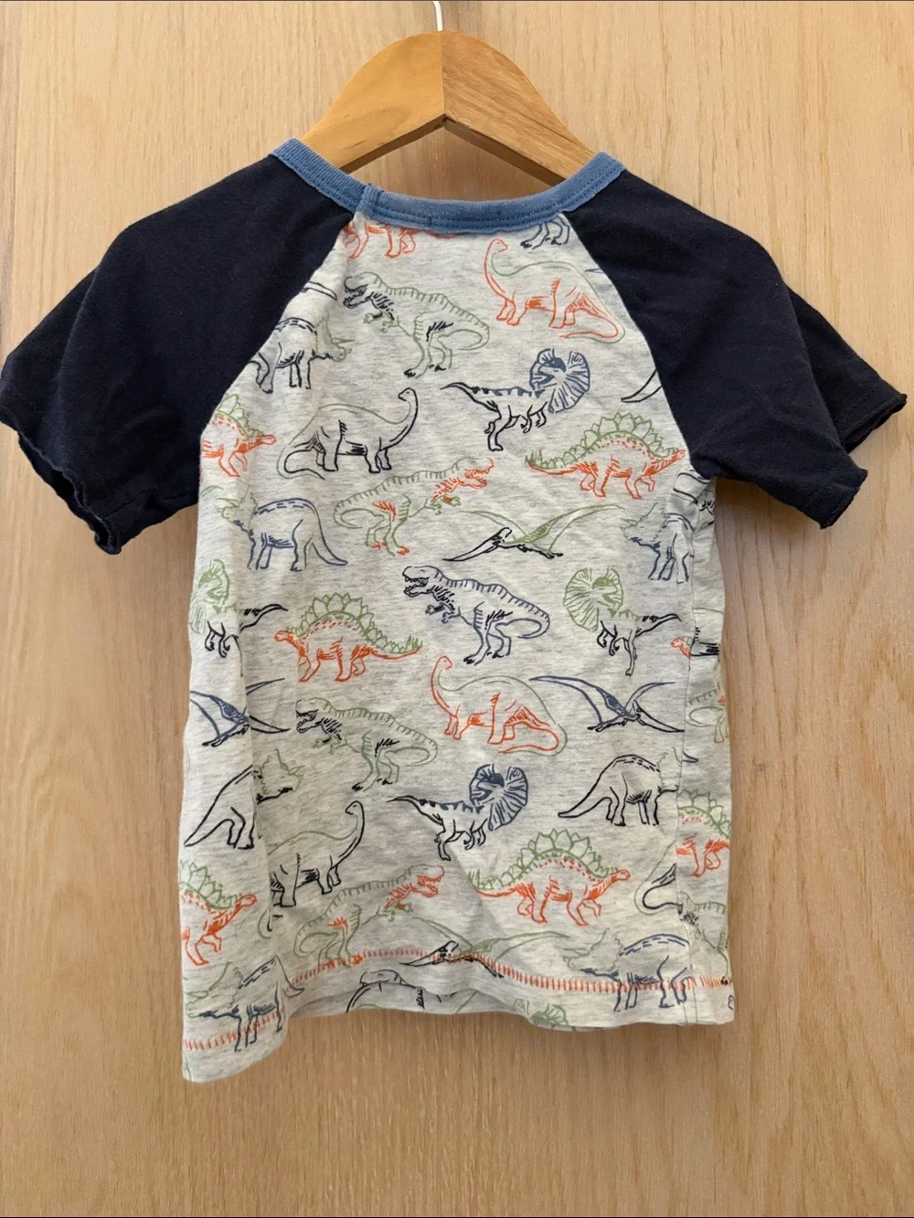 Splendid Dino Raglan Tee - Navy & Heather Gray with Multicolor Prints